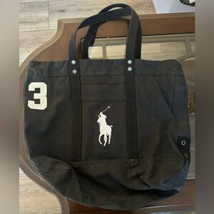 Ralph Lauren Large Oversized Canvas Tote Bag White Pony Embroidered Logo